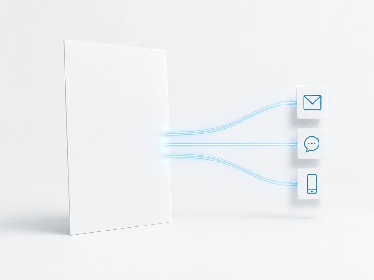 A document radiating filaments of light towards the digital channels